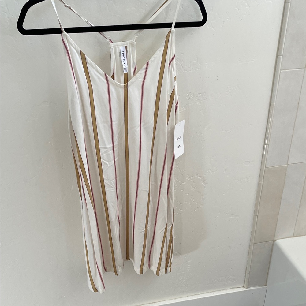 RVCA Striped Camisole in White, Tan, and Pink